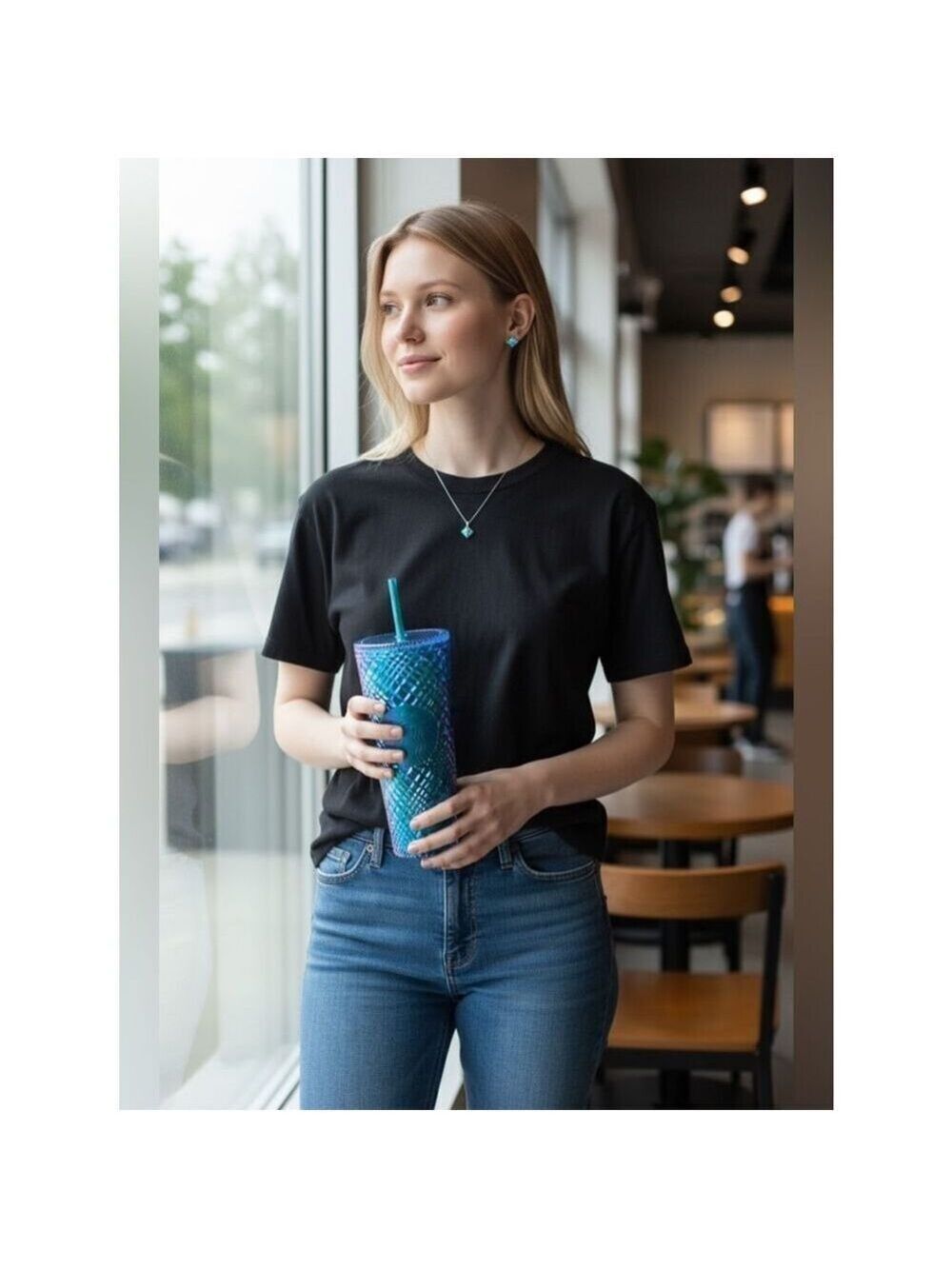 Starbucks 2021 Blue Jeweled Studded Venti Tumbler 24oz Cold Cup